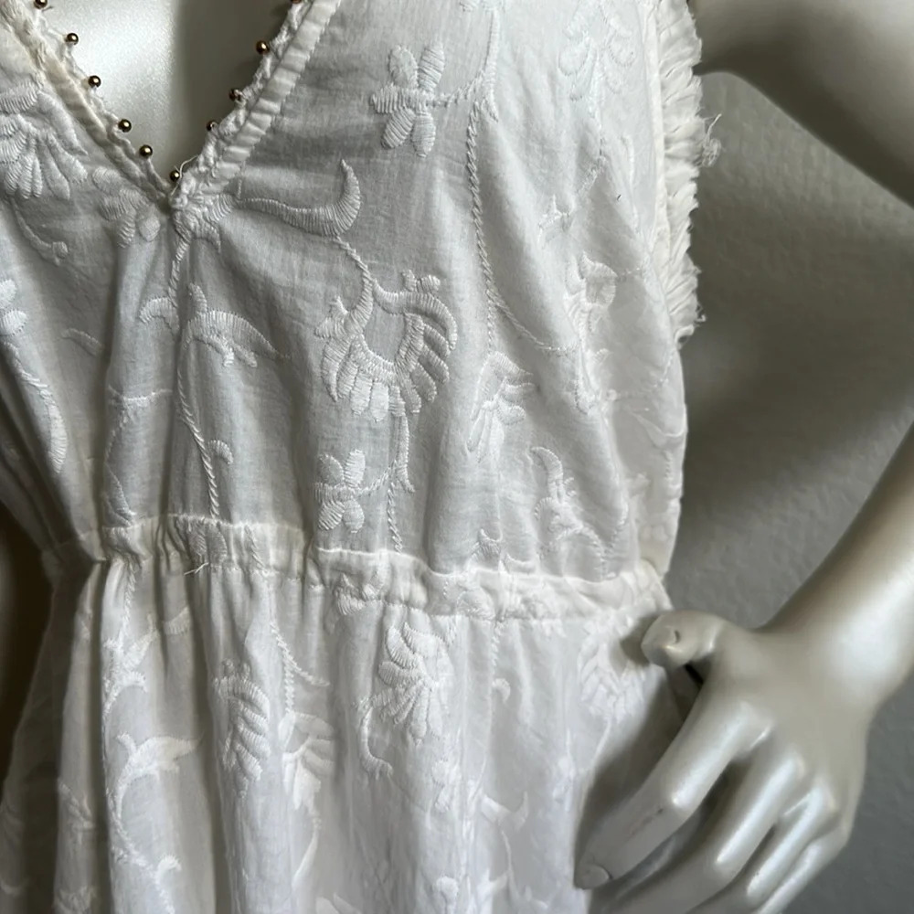 ZARA | Embroidered Open Back Halter Dress White Tassels Gold Beads Size Medium - Picture 11 of 12